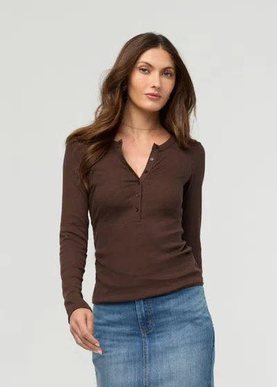 Duer Ribbed Pima Long Sleeve Henley In Espresso