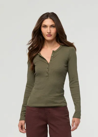 Duer Ribbed Pima Long Sleeve Henley In Kelp