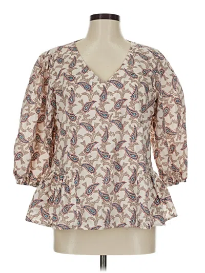 Pre-owned Duffield Lane 3/4 Sleeve Blouse In White