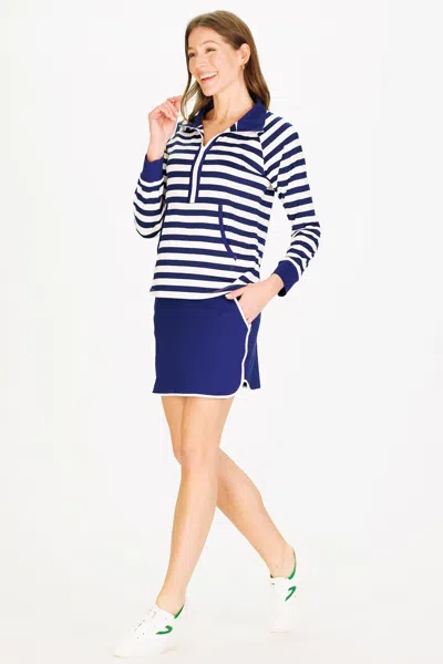 Duffield Lane Active Polly Quarter Zip In Royal Navy Stripe