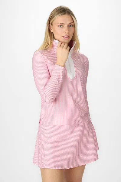 Duffield Lane Active Tory Quarter Zip In Light Pink Seersucker Stripe
