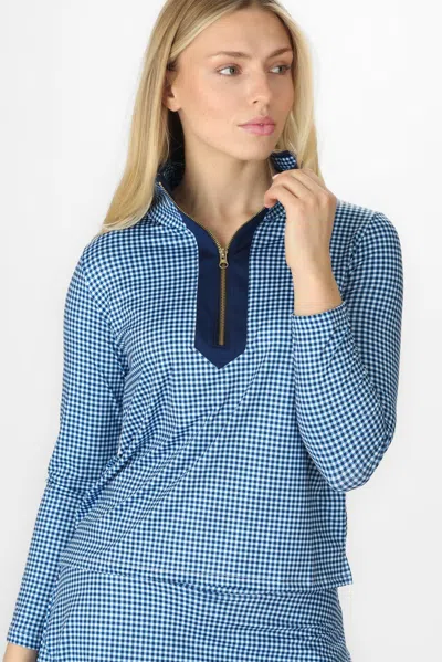 Duffield Lane Active Tory Quarter Zip In Navy Gingham
