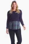 Duffield Lane Allison Top In Navy With Plaid In Multi