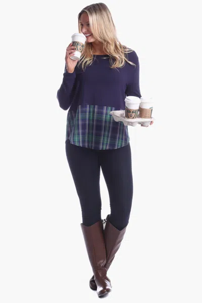 Duffield Lane Allison Top In Navy With Plaid