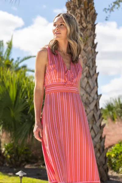 Duffield Lane Allister Dress In Red & Pink Stripe