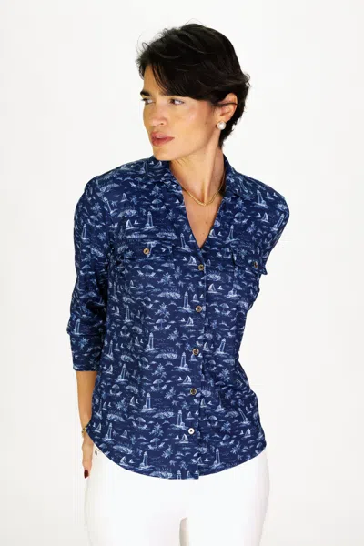 Duffield Lane Birdie Top In Navy With White Toile