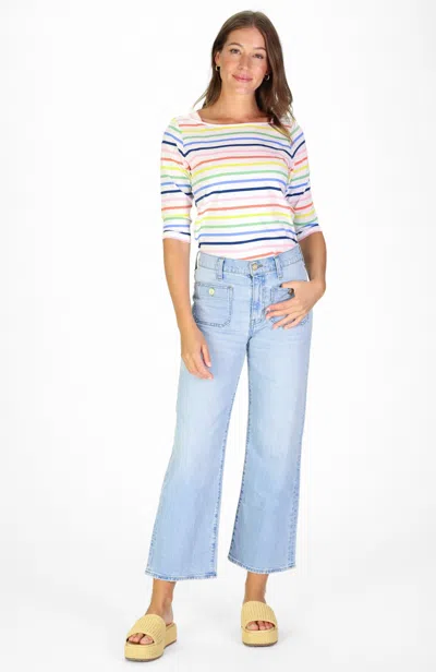 Duffield Lane Boat Neck Lake Tee In Rainbow Stripe