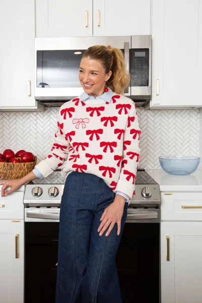 Duffield Lane Bow Crew Neck Sweater In Ivory