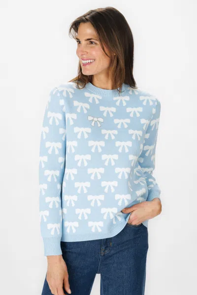 Duffield Lane Bow Crew Neck Sweater In Blue