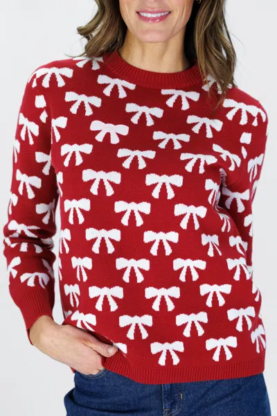 Duffield Lane Bow Crew Neck Sweater In Red