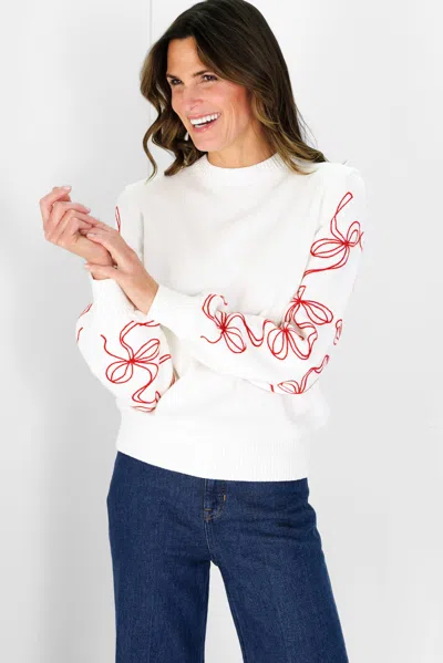 Duffield Lane Bow Sleeve Crew Neck Sweater In Ivory