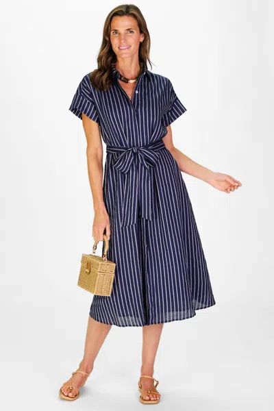 Duffield Lane Callahan Dress In Navy Linen Stripe