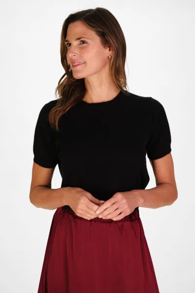 Duffield Lane Cashmere Puff Sleeve Tee In Caviar Shimmer