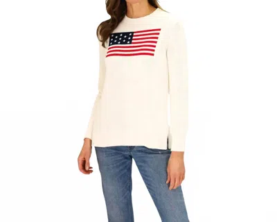 Duffield Lane Casual Crew Neck Flag Sweater In Ivory In White