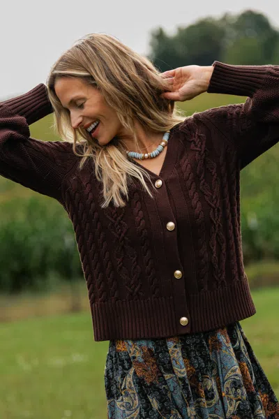 Duffield Lane Chloe Cable Knit Cardigan In Brown