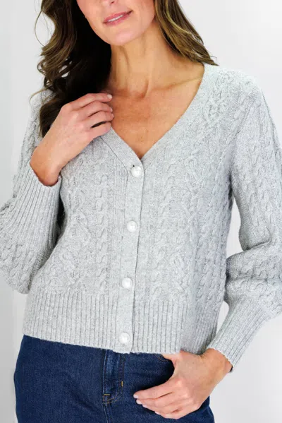 Duffield Lane Chloe Cable Knit Cardigan In Silver Shimmer With Pearl Button
