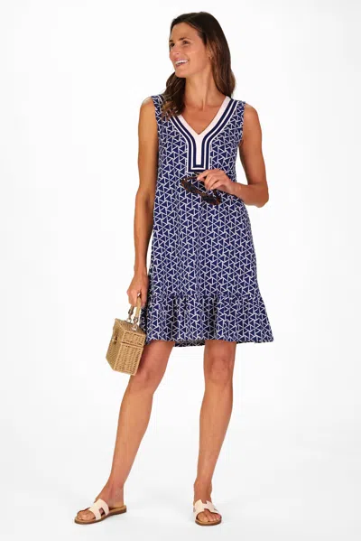 Duffield Lane Daisy Dress In Navy Flags
