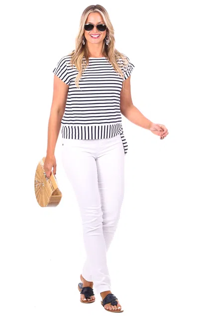 Duffield Lane Estelle Tee In White & Navy Stripe In Blue