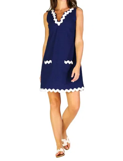 Duffield Lane Eyelet Ric Rac Grand Dress In Navy In Blue