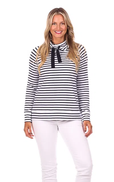 Duffield Lane Finley Funnel Neck In White & Navy Stripe