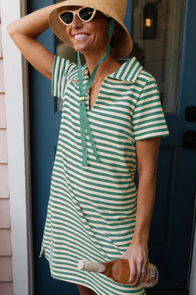 Duffield Lane French Terry Asher Dress In Green Stripe