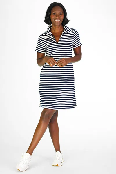 Duffield Lane French Terry Asher Dress In Navy And White Stripe