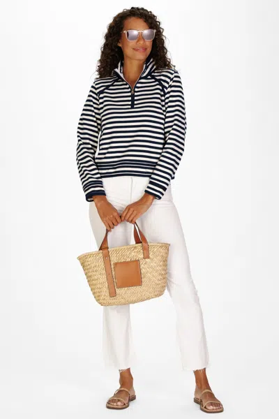 Duffield Lane French Terry Laine Quarter Zip In Navy & White Stripe
