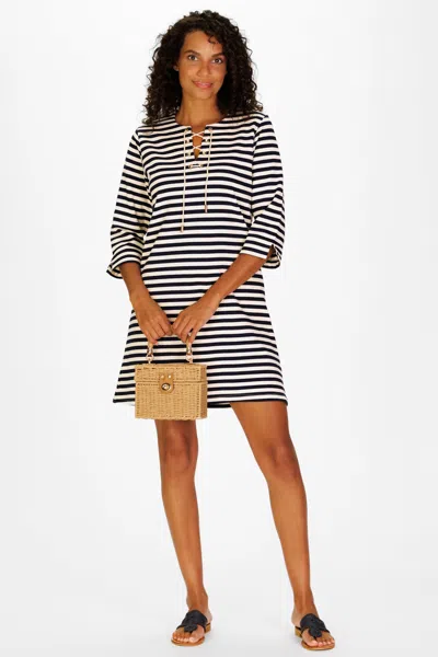 Duffield Lane French Terry Teddy Dress In Navy & White Stripe