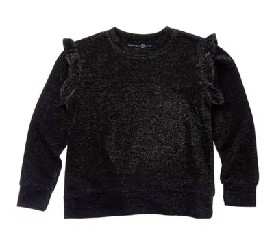 Duffield Lane Kids' Girl's Comet Pullover Top In Black Shimmer