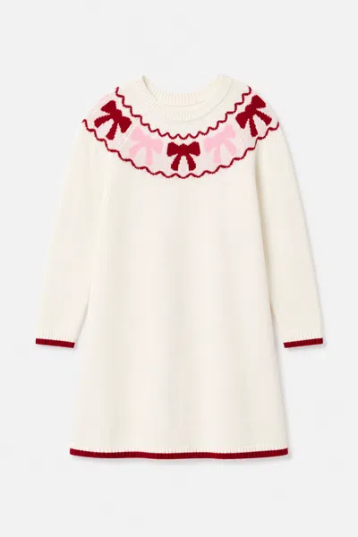 Duffield Lane Kids' Girls Bow Sweater Dress In Ivory