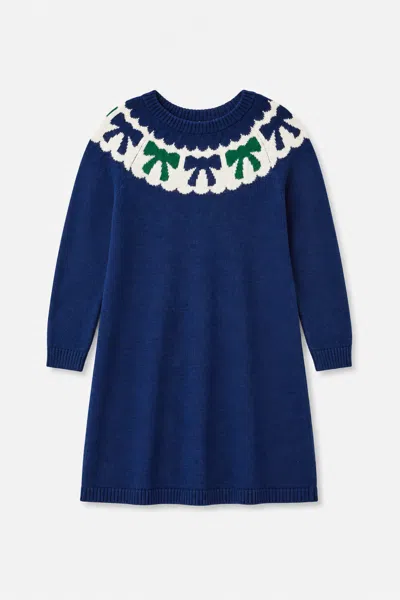 Duffield Lane Kids' Girls Bow Sweater Dress In Navy