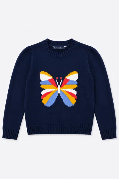 Duffield Lane Girls Butterfly Crew Neck Sweater In Blue