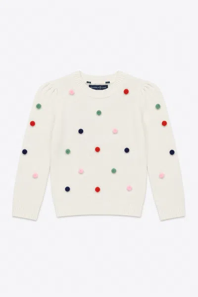 Duffield Lane Girls Holiday Pom Pom Crew Neck Sweater In Multi
