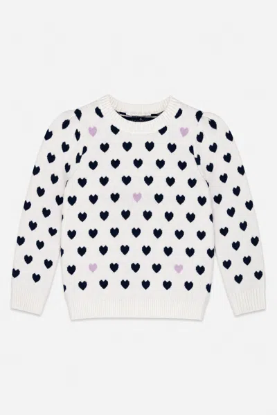 Duffield Lane Girls Ivory And Navy Heart Monogram Sweater In Multi