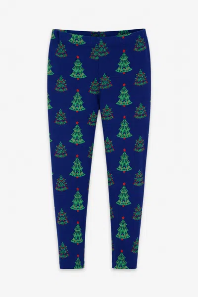 Duffield Lane Kids' Girls Lolly Legging In Navy Festive Trees