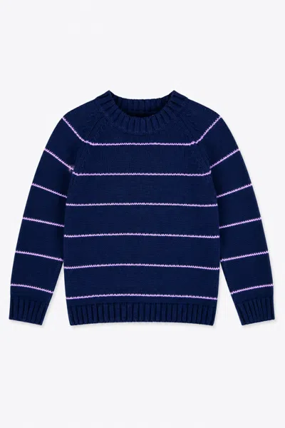 Duffield Lane Girls Navy And Lilac Hand Stitched Stripe Blythe Sweater In Blue