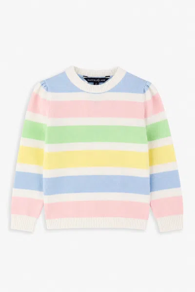Duffield Lane Girls Pastel Stripe Puff Sleeve Sweater In Multi