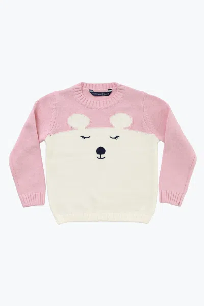 Duffield Lane Kids' Girls Polar Bear Crew Neck In Pink