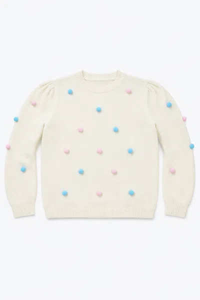 Duffield Lane Kids' Girls Pom Pom Crewneck Sweater In Neutral