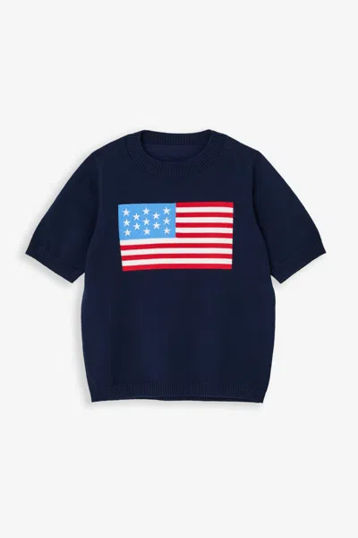 Duffield Lane Kids' Girls Puff Sleeve Flag Sweater In Blue