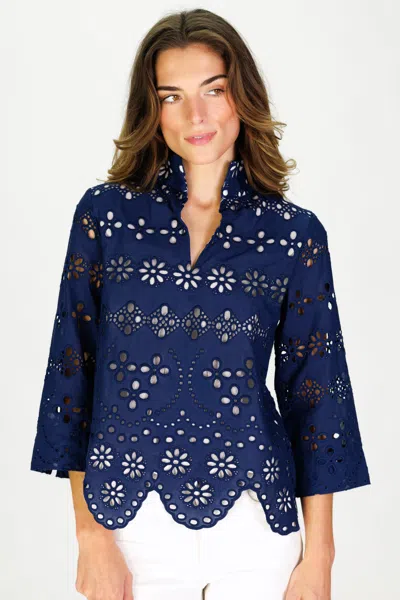 Duffield Lane Henlee Eyelet Top In Navy Garden Eyelet