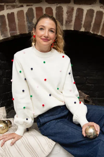 Duffield Lane Holiday Pom Pom Heirloom Cotton Sweater