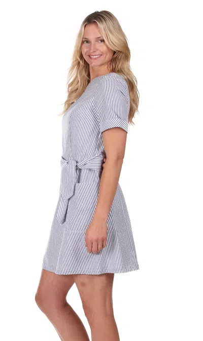 Duffield Lane Isla Dress In Navy Seersucker In Grey