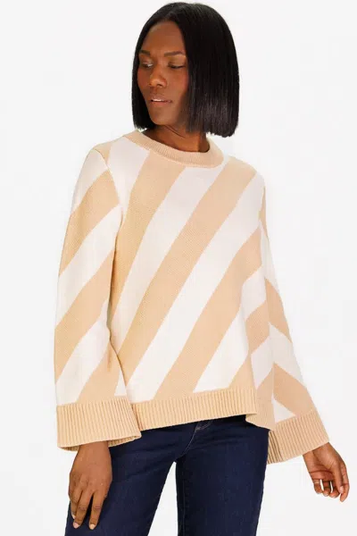 Duffield Lane Ivory & Tan Stripe Heirloom Cotton Sweater