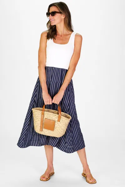 Duffield Lane Jada Dress In Navy Linen Stripe