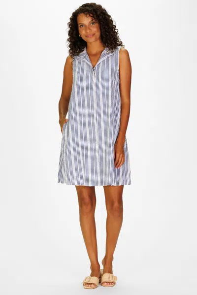 Duffield Lane Jan Dress In Navy Embroidered Gingham