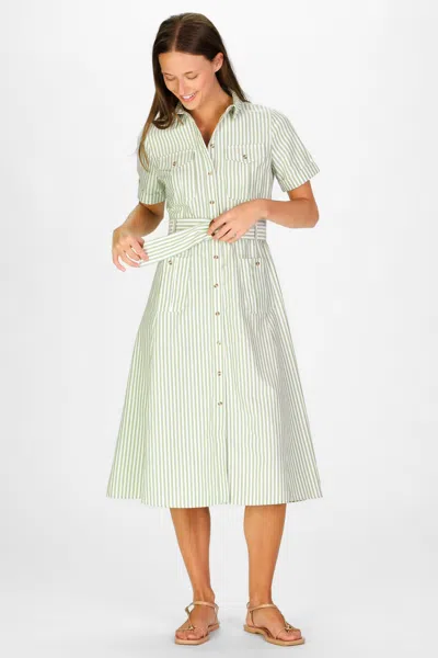 Duffield Lane Juna Dress In Green Oxford Stripe