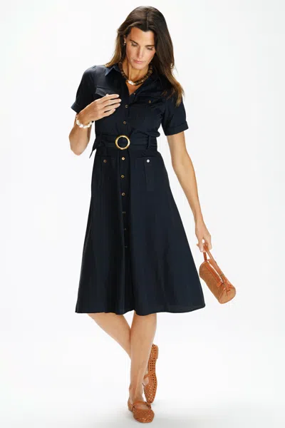 Duffield Lane Juna Dress In Navy Silky Oxford