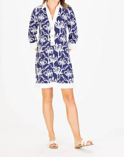 Duffield Lane June Mini Dress In Navy Painted Flower In Multi