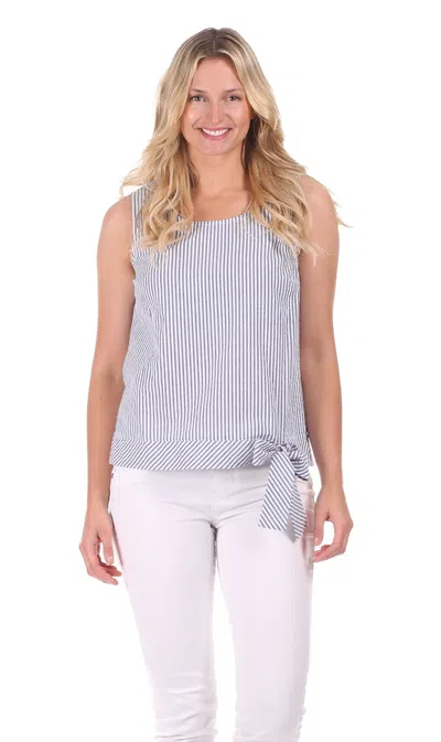 Duffield Lane Kennedy Top In Navy Seersucker In Grey